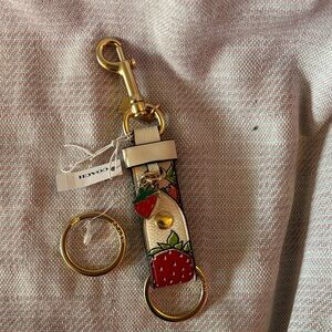 Coach Strawberry Keychain with Gold Accents and extra keyring